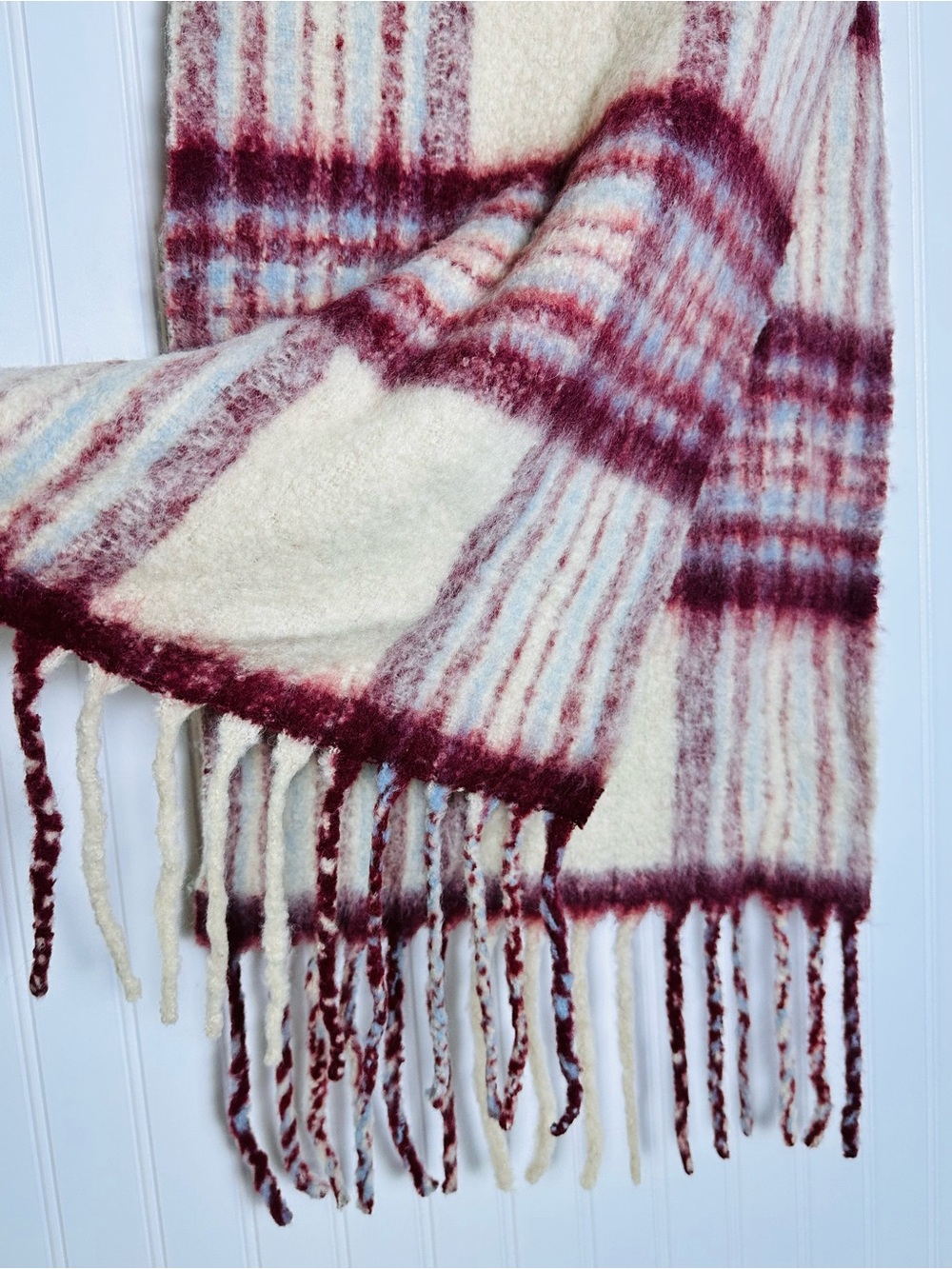 Madewell Scarf Alpaca-Blend Scarf chunky fringed tassels Plaid Check One Size - Picture 4 of 7